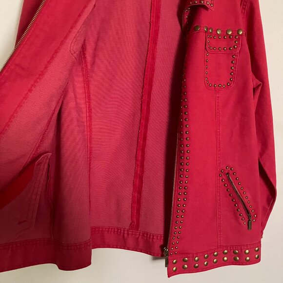 DG2 by Diane Gilman Red Women's Denim Jacket Size Large - Picture 4 of 6